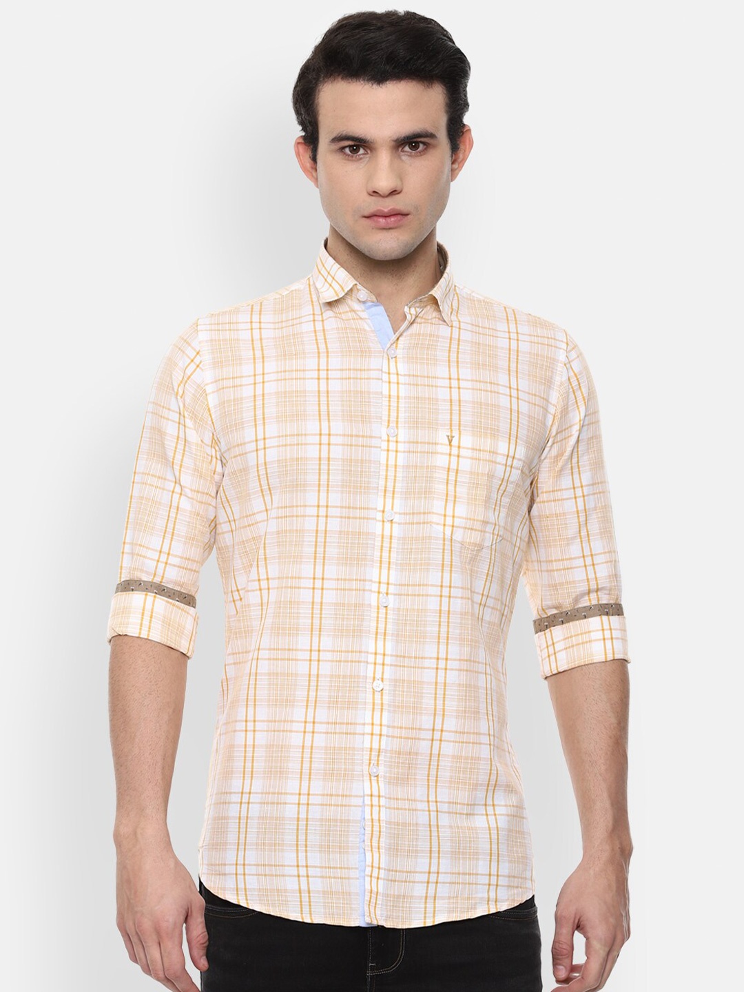 

Van Heusen Sport Men Yellow Slim Fit Opaque Checked Casual Shirt