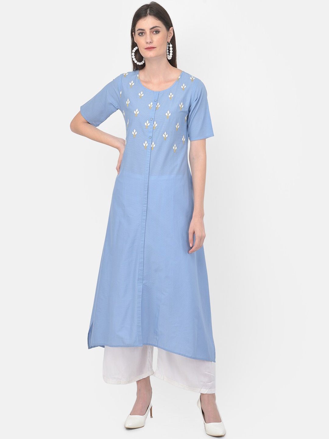 

Span Women Blue Floral Embroidered Thread Work Floral Kurta