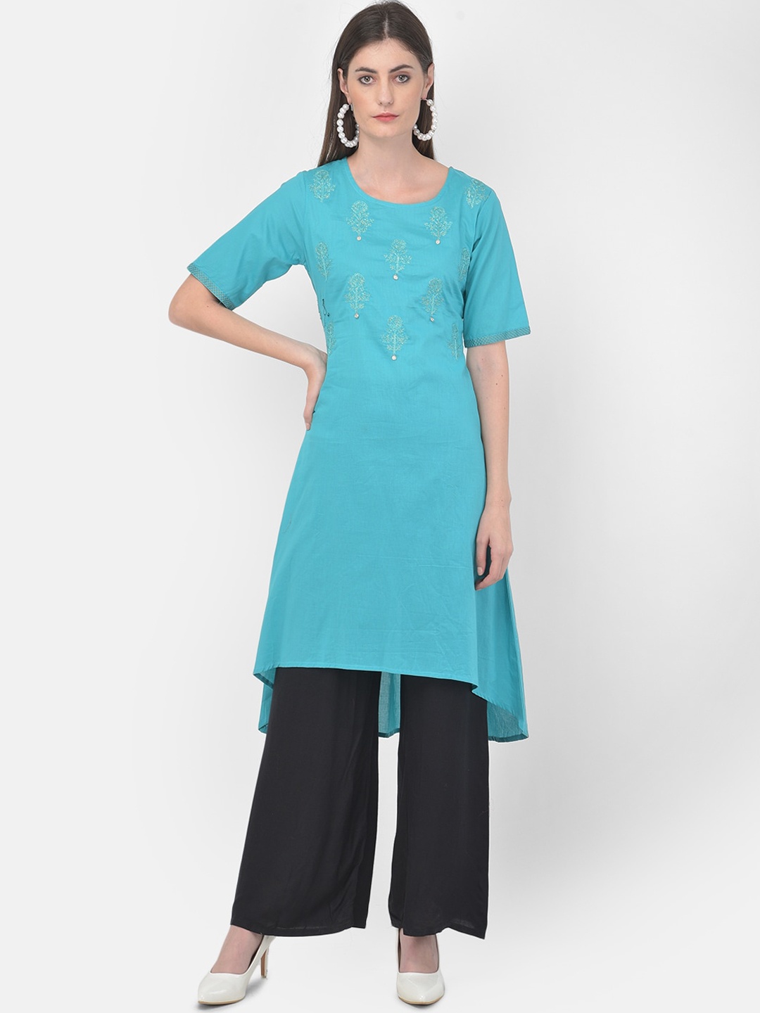 

Span Women Blue Thread Work Kurta