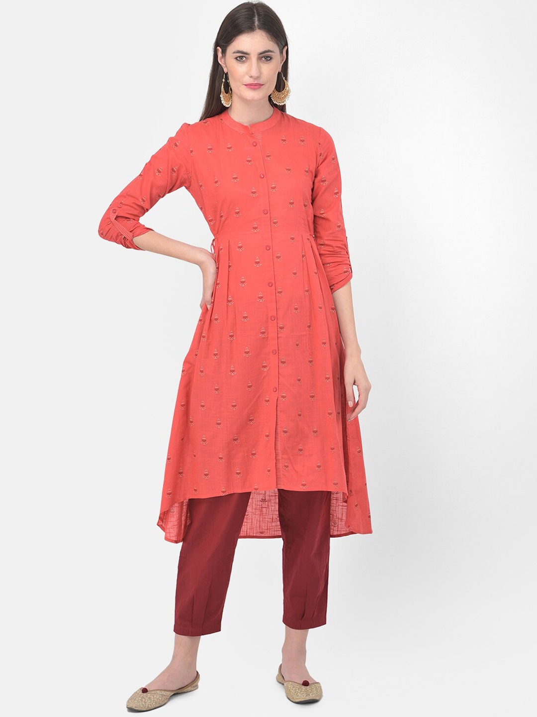 

Span Women Coral Ethnic Motifs Printed Kurta