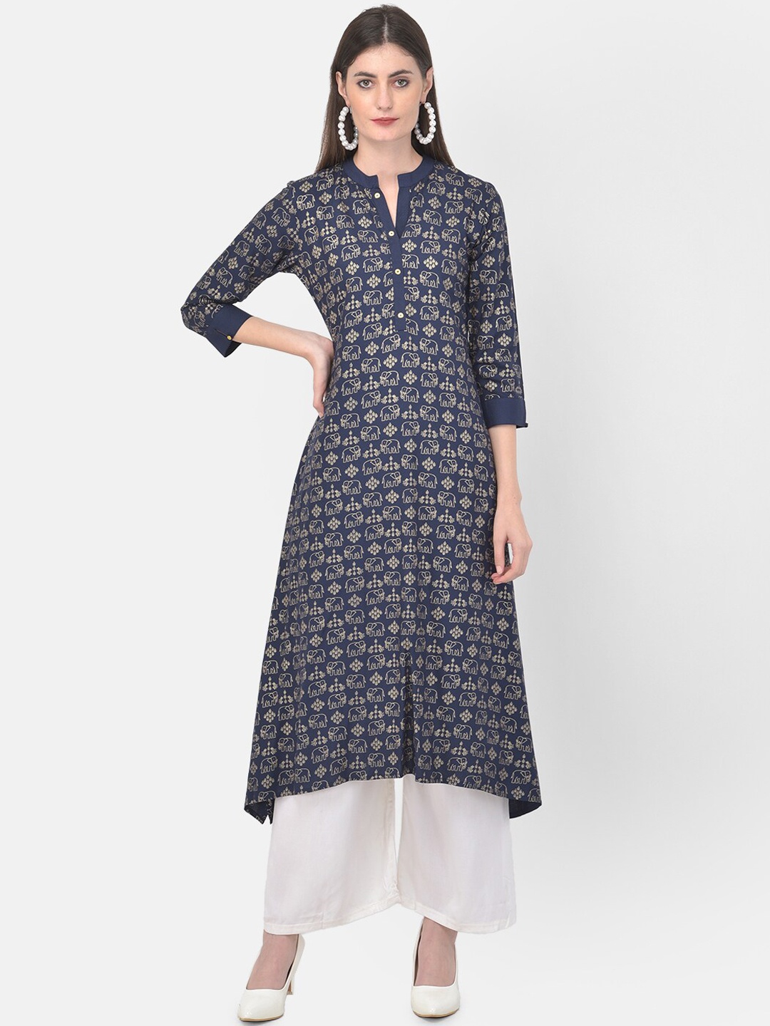 

Span Women Blue & graystone Geometric Printed Kurta