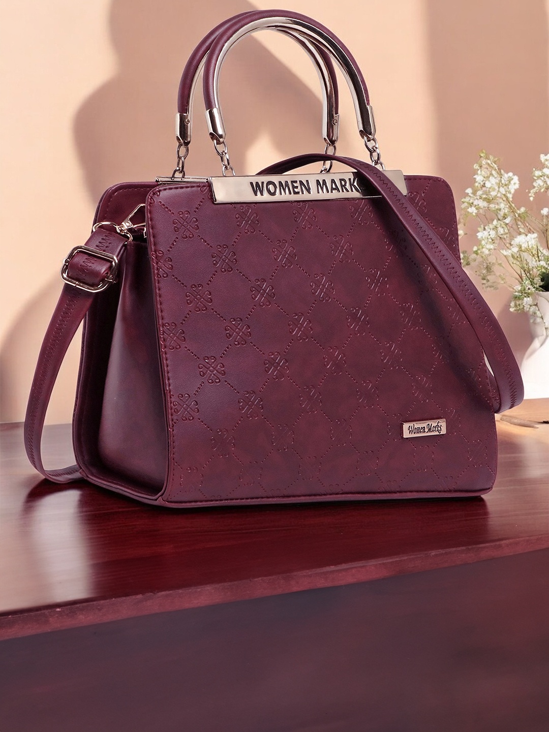 

WOMEN MARKS Maroon Self Design Structured Handheld Bag