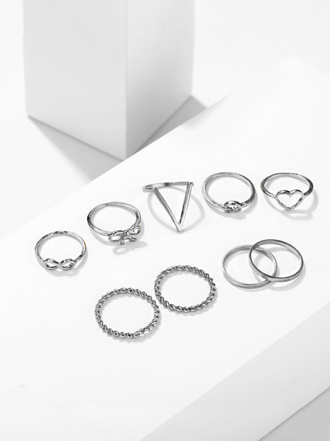

Yellow Chimes Set of 9 Silver Combo Boho Vintage Style Rings