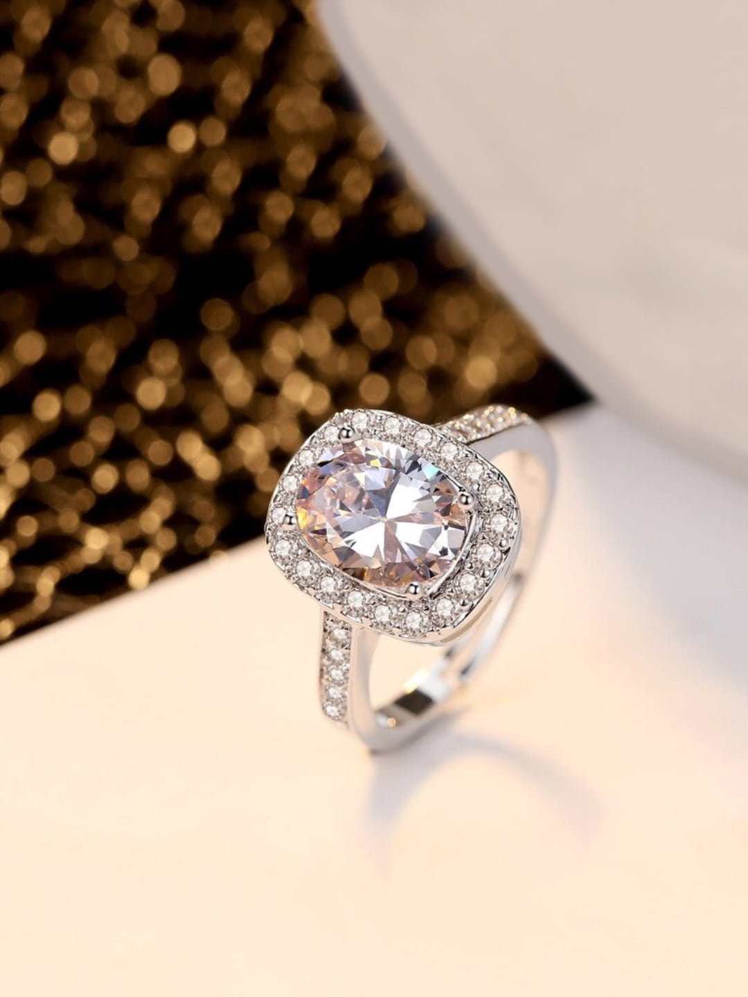 

Yellow Chimes Platinum-Plated White Crystal Studded Adjustable Finger Ring, Silver
