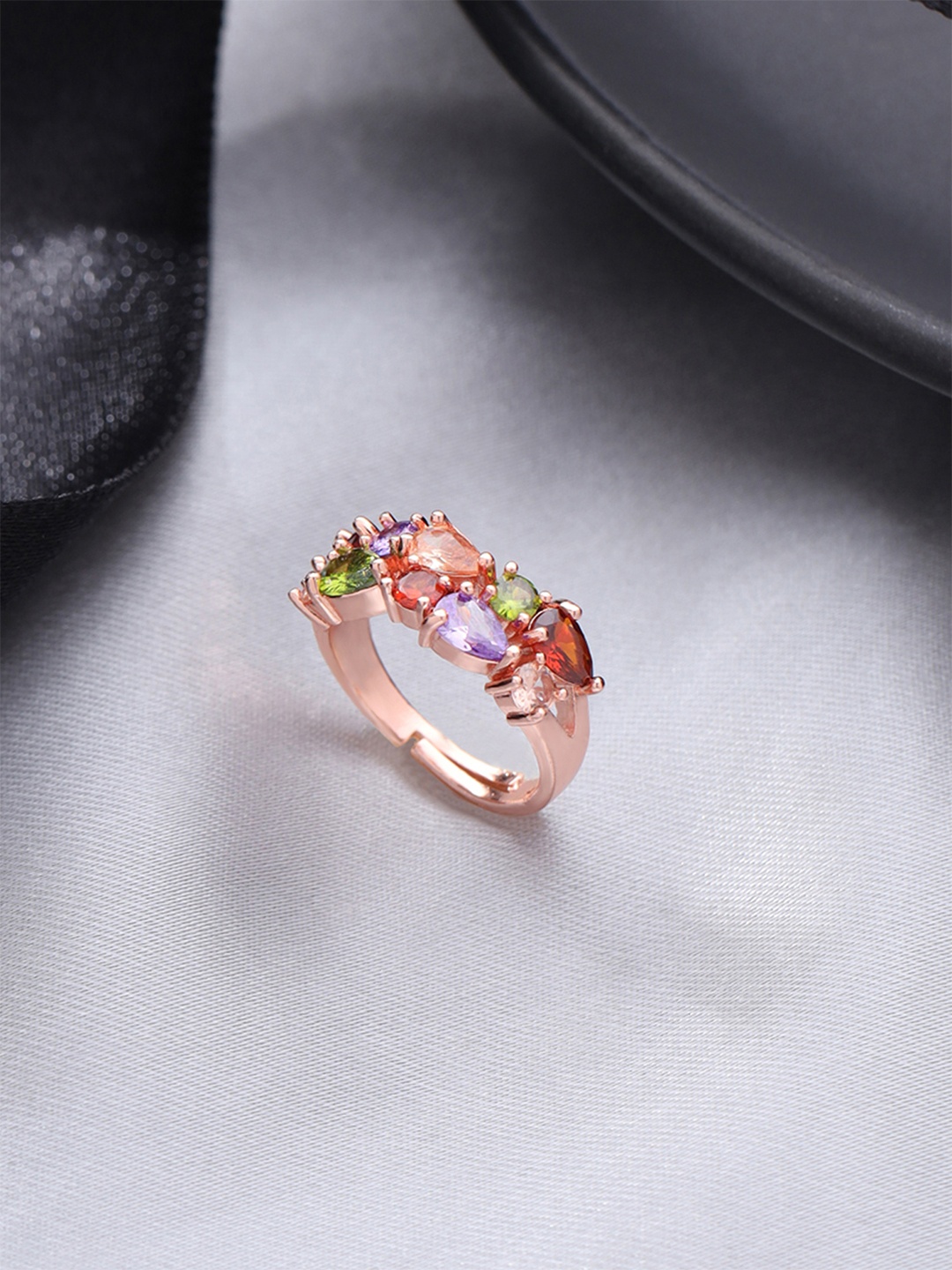 

Yellow Chimes Rose Gold-Plated Flowerets Sparkling Vine Swiss Zirconia Crystal Ring