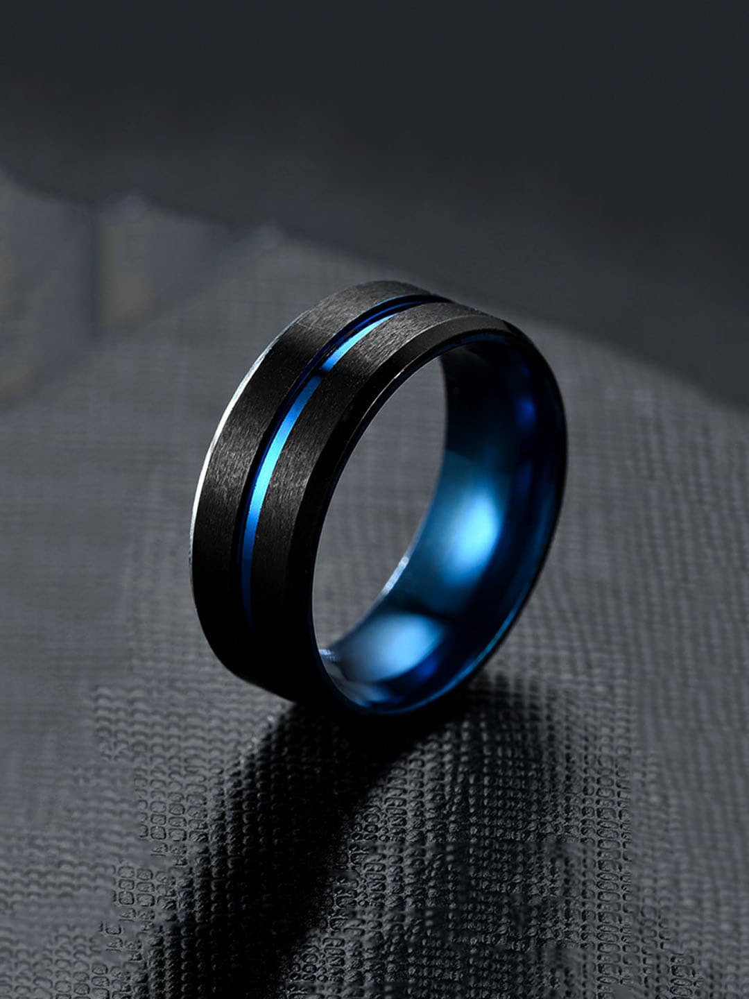 

Yellow Chimes Men Black & Blue High Polished Stainless Steel Finger Ring