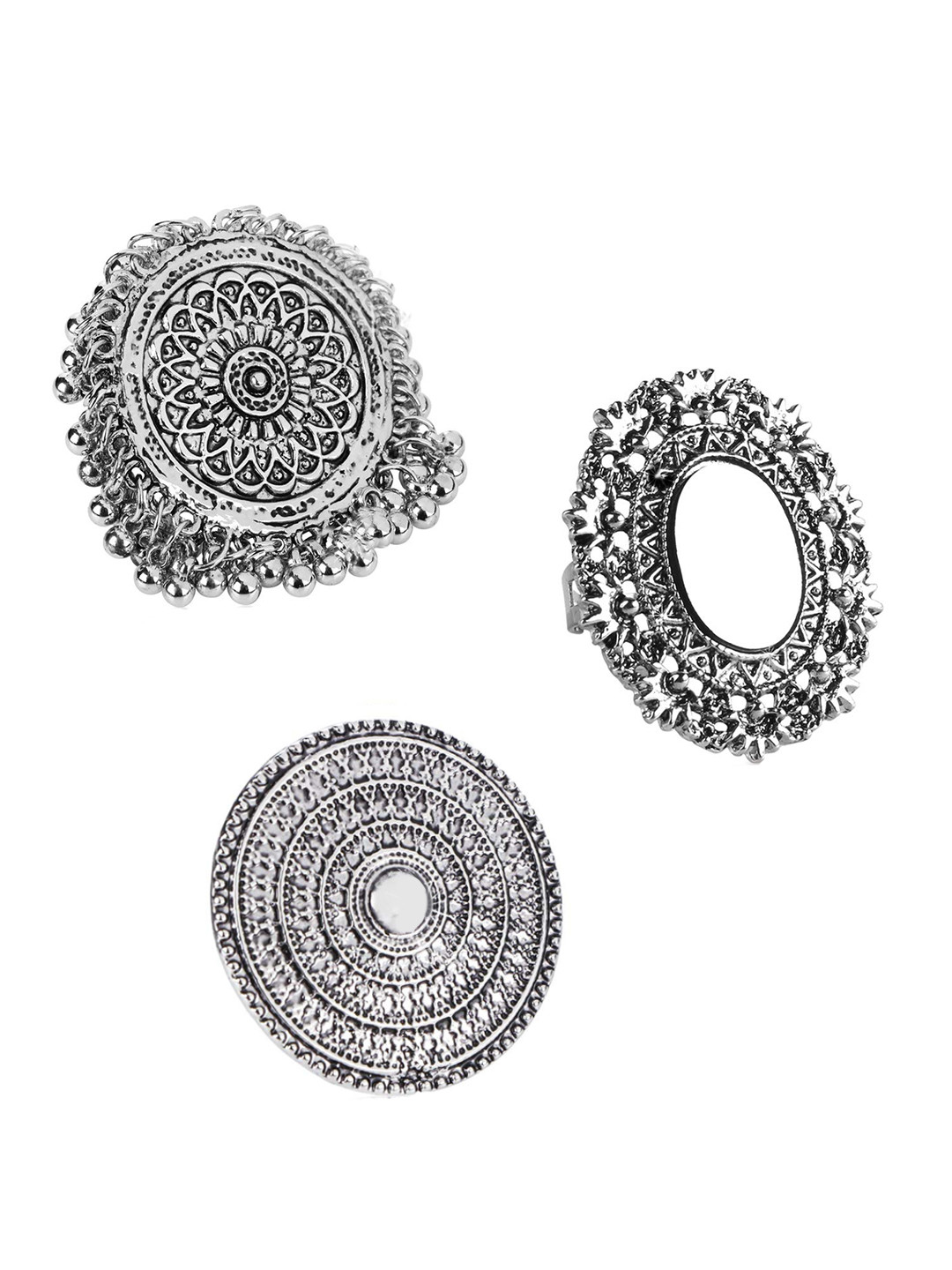 

Yellow Chimes Set Of 3 Oxidised Silver-Plated Adjustable Finger Rings