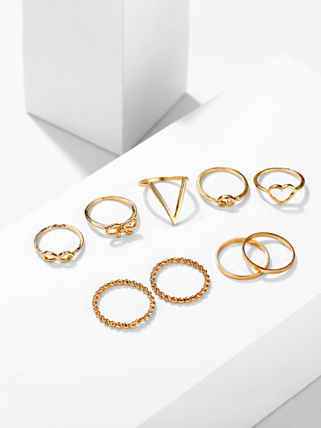 

Yellow Chimes Set Of 9 Gold-Plated Finger Ring
