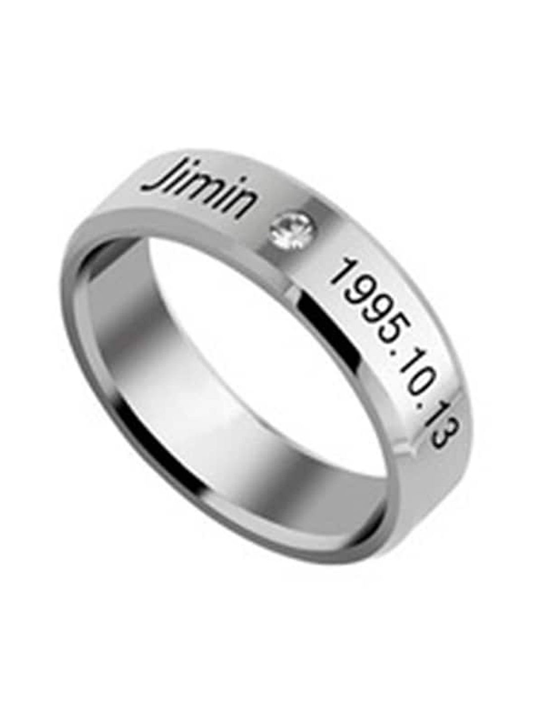 

Yellow Chimes Men Silver-Toned Kpop BTS Bangtan Boys Jimin Name & DOB Band Finger Ring