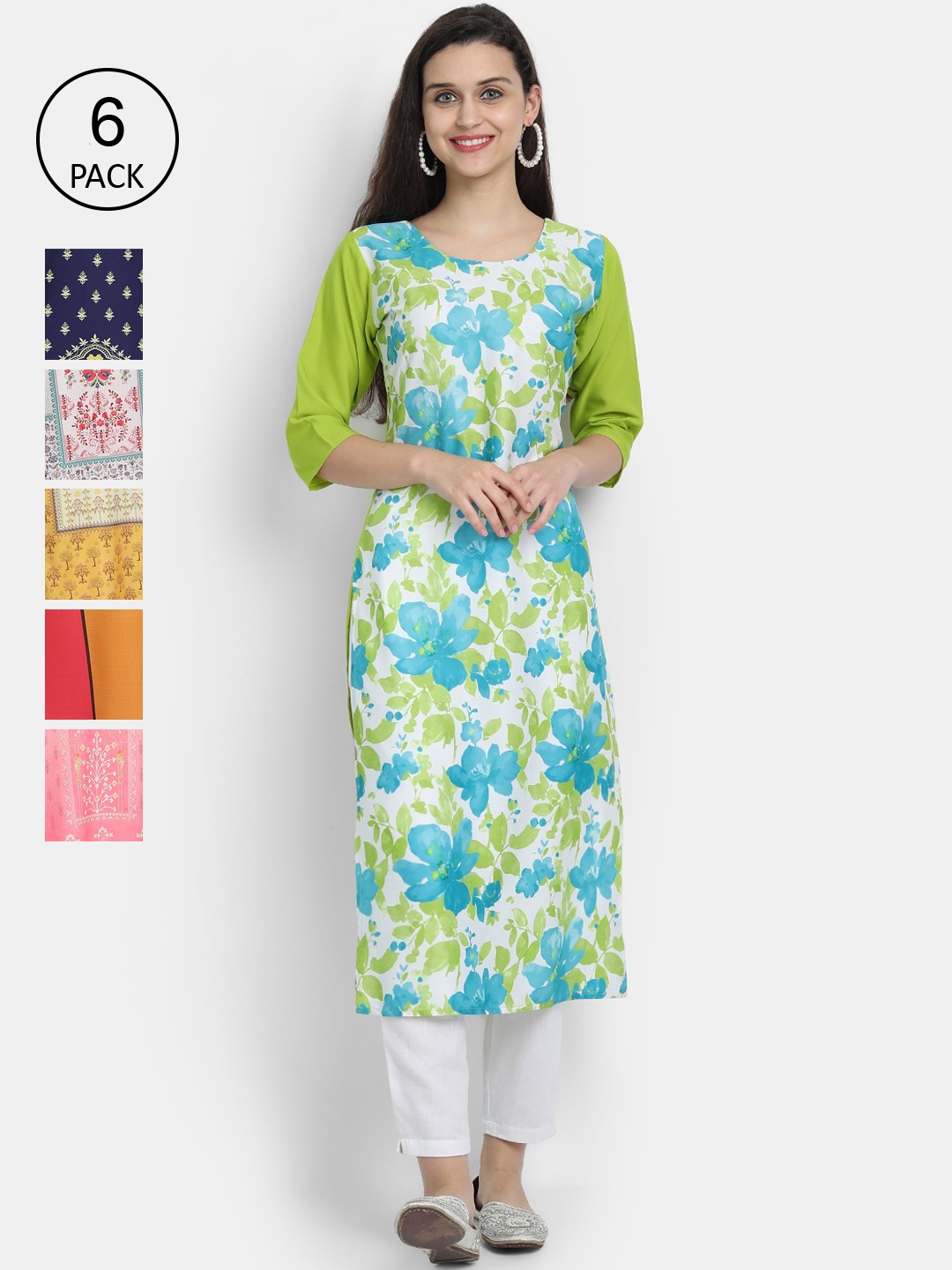 

7Threads Women Multicoloured Printed Crepe Kurtas, Multi