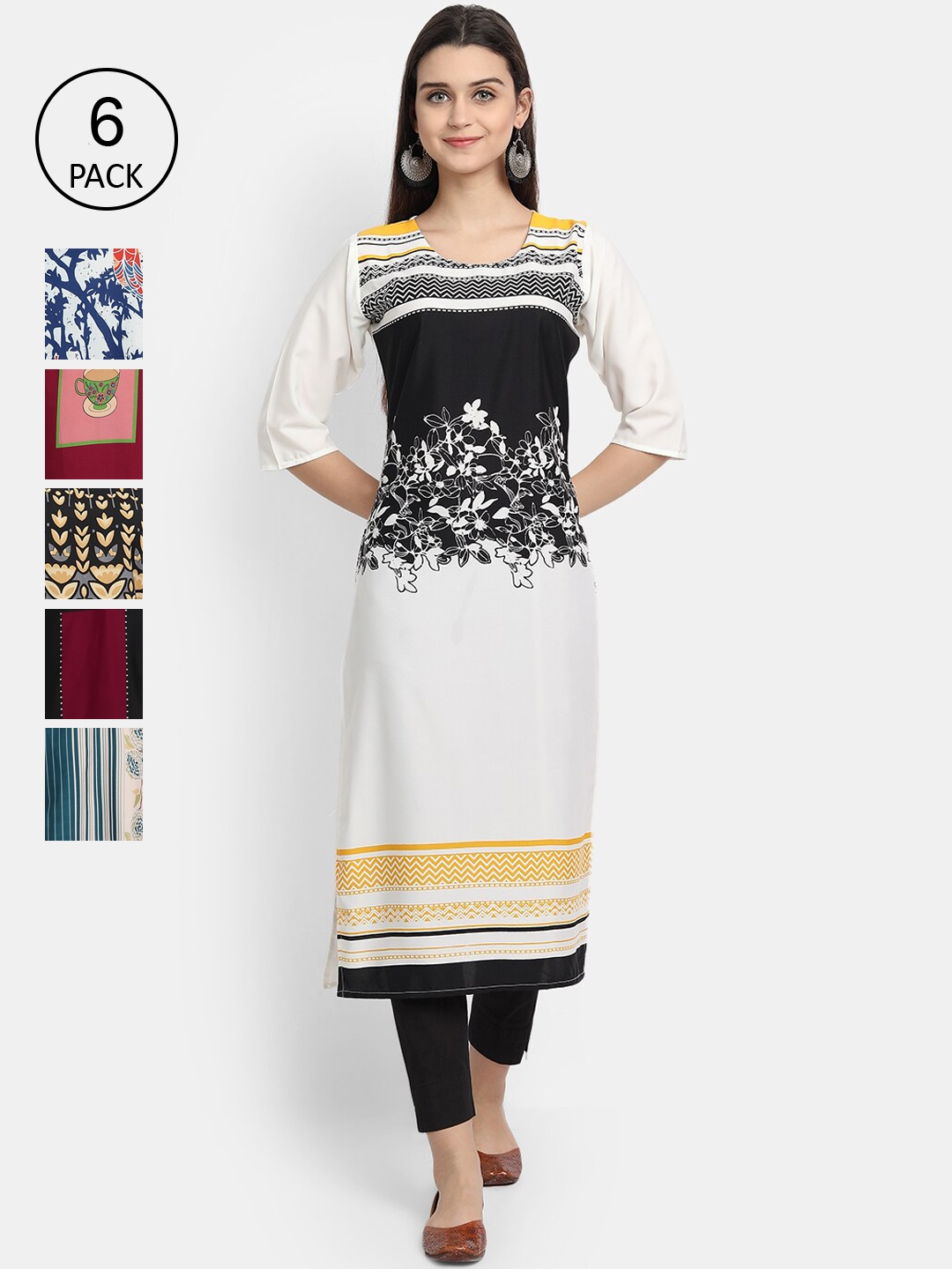 

7Threads Women Pack Of 6 Floral Printed Crepe Kurta, Multi