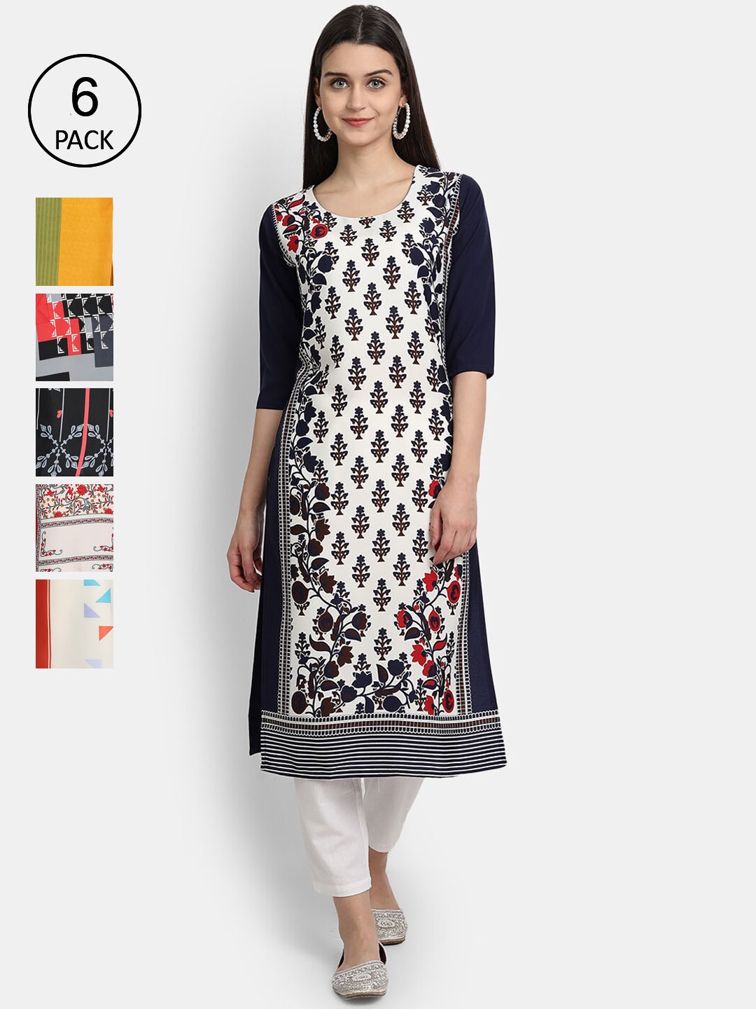 

7Threads Women Multicoloured Floral Printed Keyhole Neck Thread Work Crepe Kurta, Multi