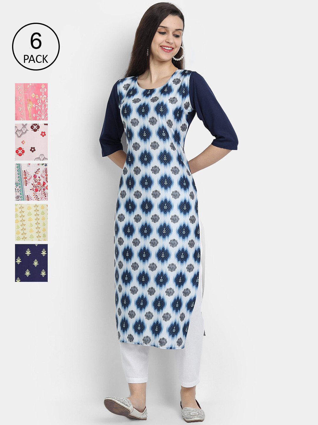 

7Threads Women Multicoloured Geometric Printed Thread Work Crepe Kurta, Multi