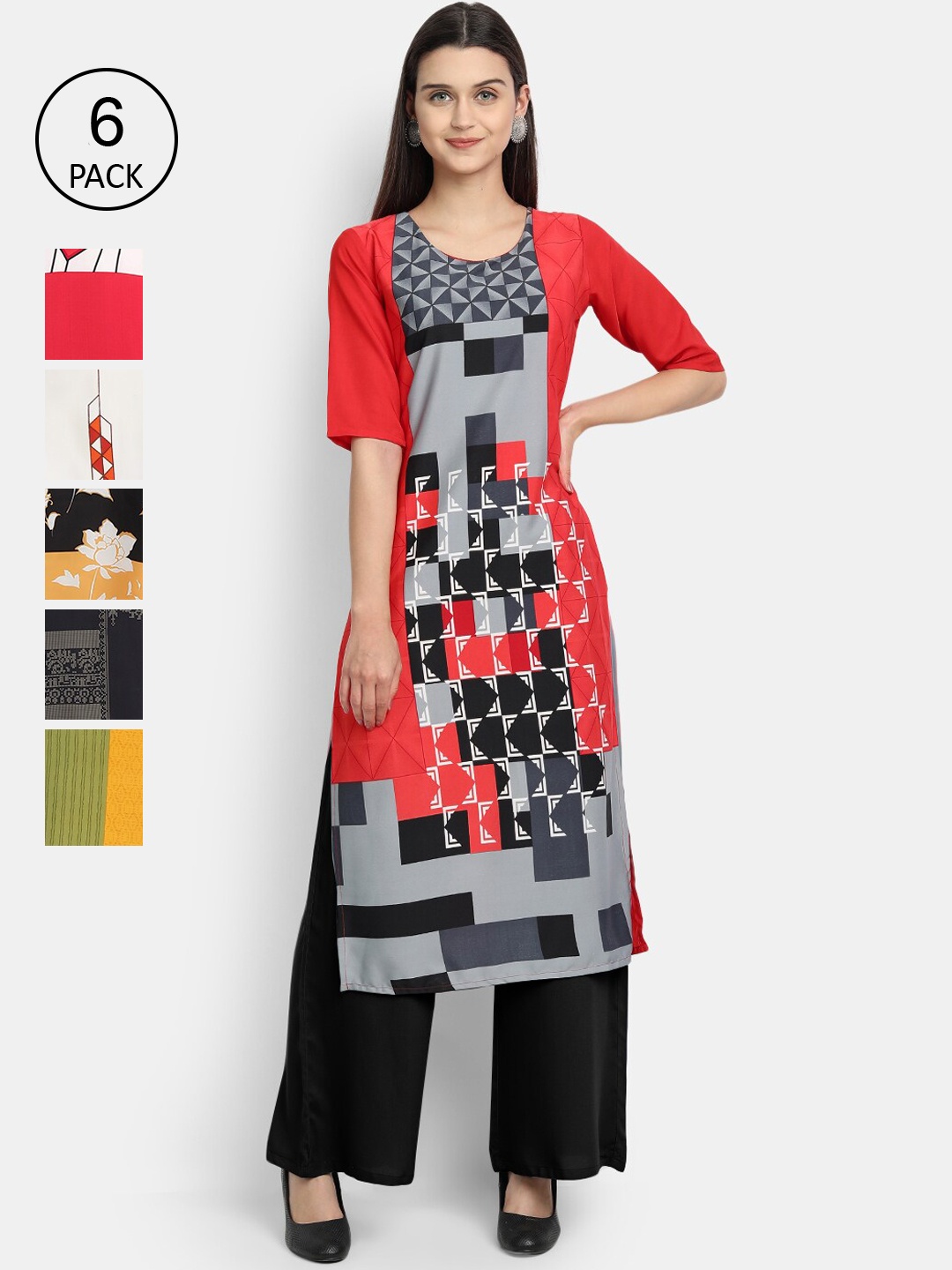 

7Threads Women Multicoloured & raisin black Floral Printed Keyhole Neck Crepe Kurta, Multi
