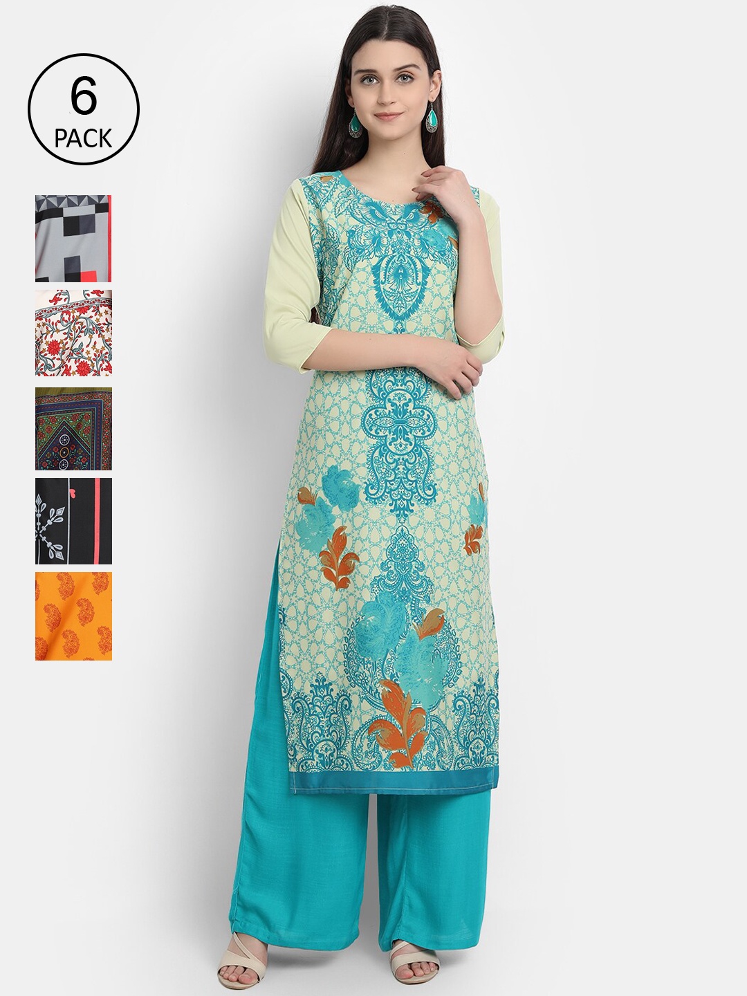 

7Threads Women Pack Of 6 Printed Crepe Kurtas, Red