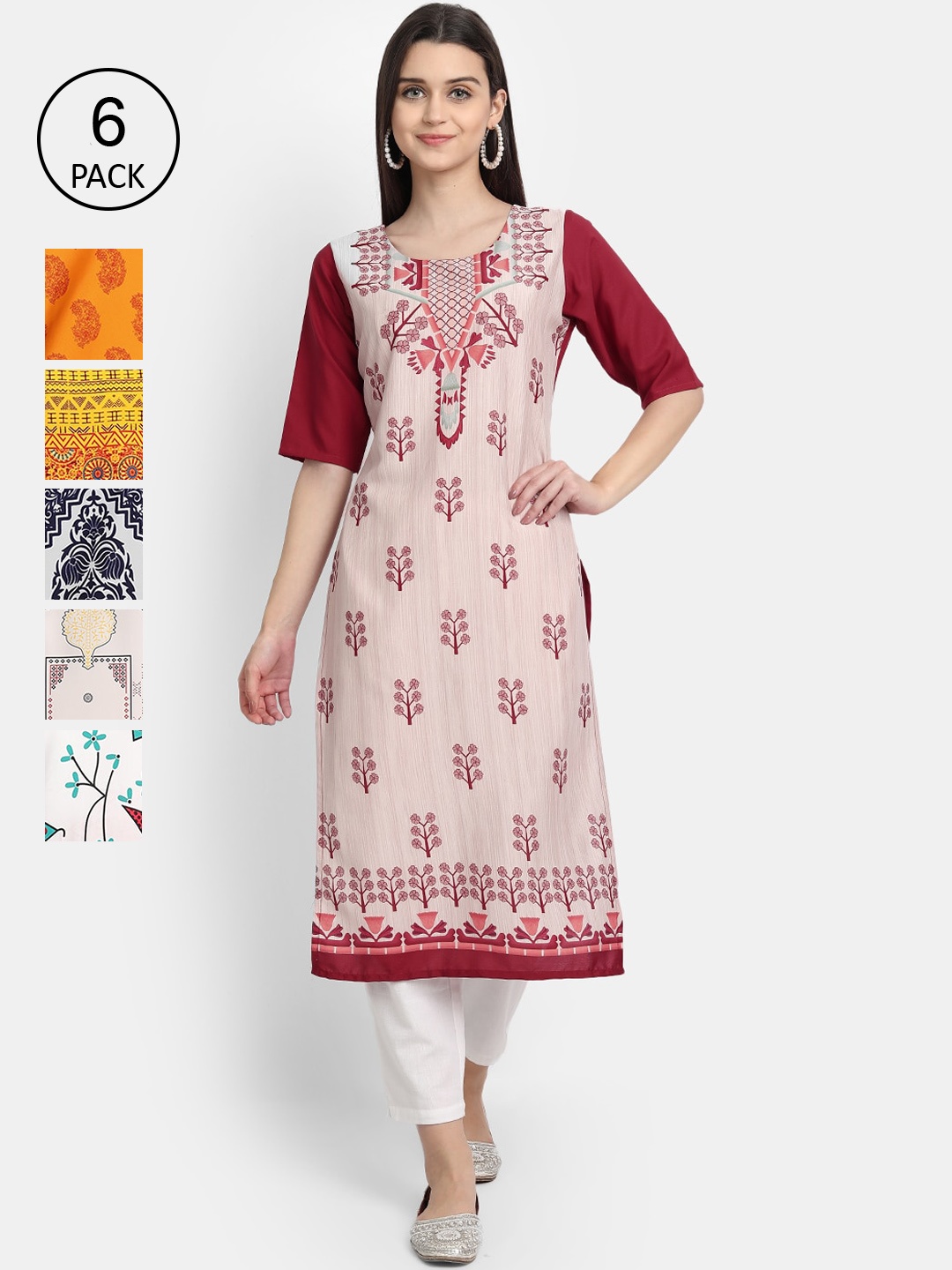 

7Threads Women Multicoloured Ethnic Motifs Printed Crepe Kurta, Multi