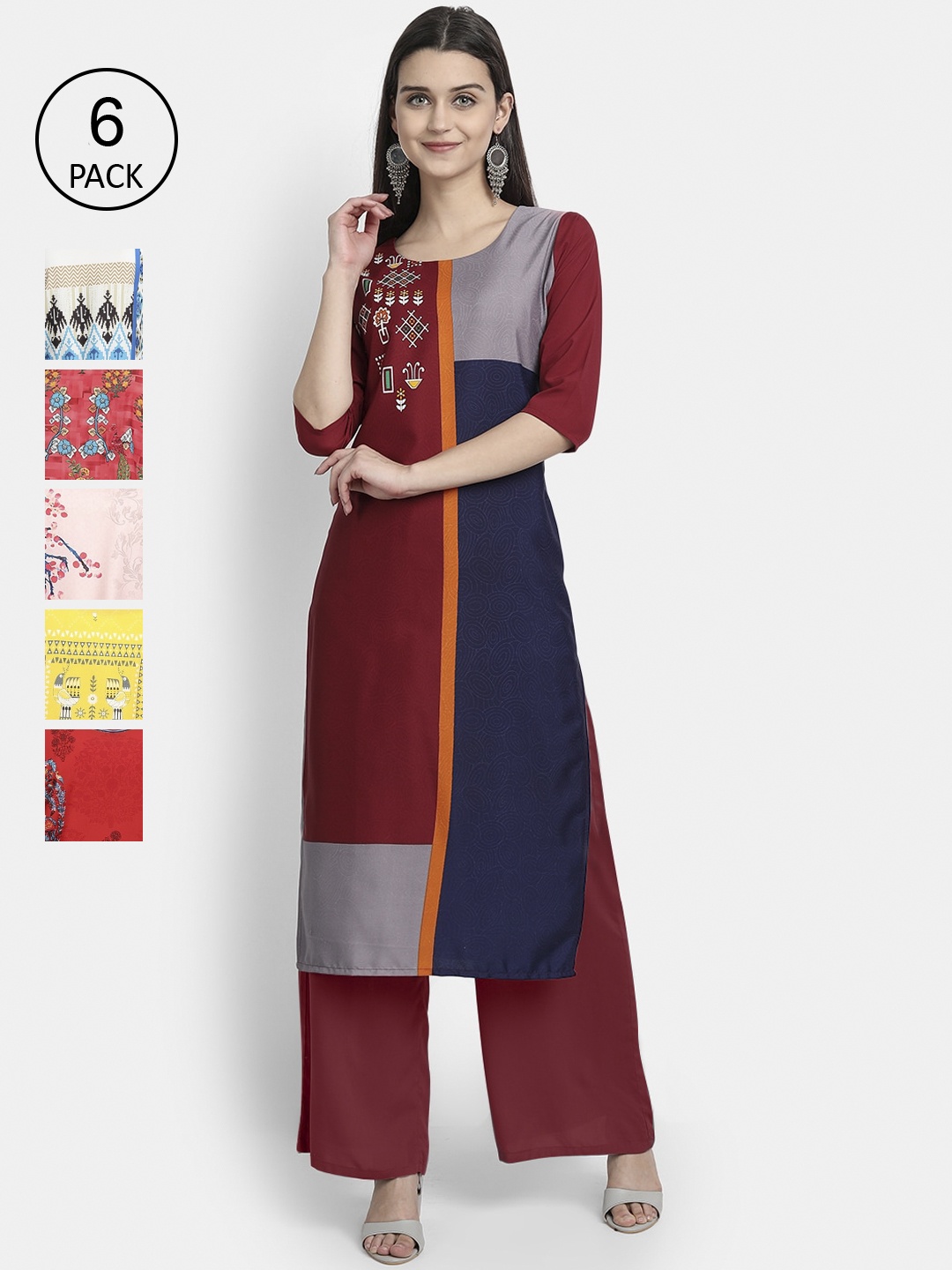 

7Threads Women Multicoloured Pack Of 6 Crepe Kurta, Multi