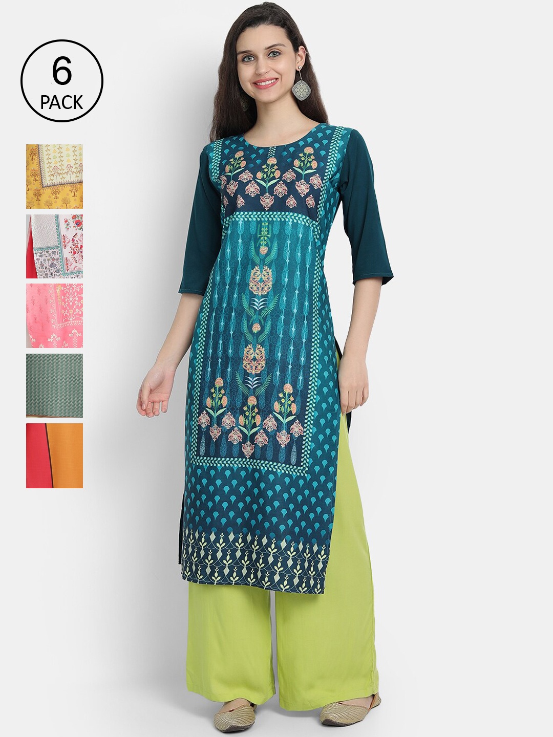 

7Threads Women Multicoloured Ethnic Motifs Printed Thread Work Crepe Kurta, Multi