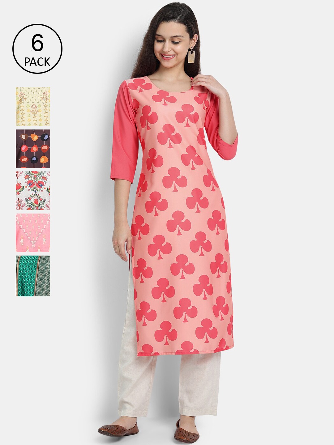 

7Threads Women Multicoloured & peaches n cream Floral Printed Crepe Kurta, Multi