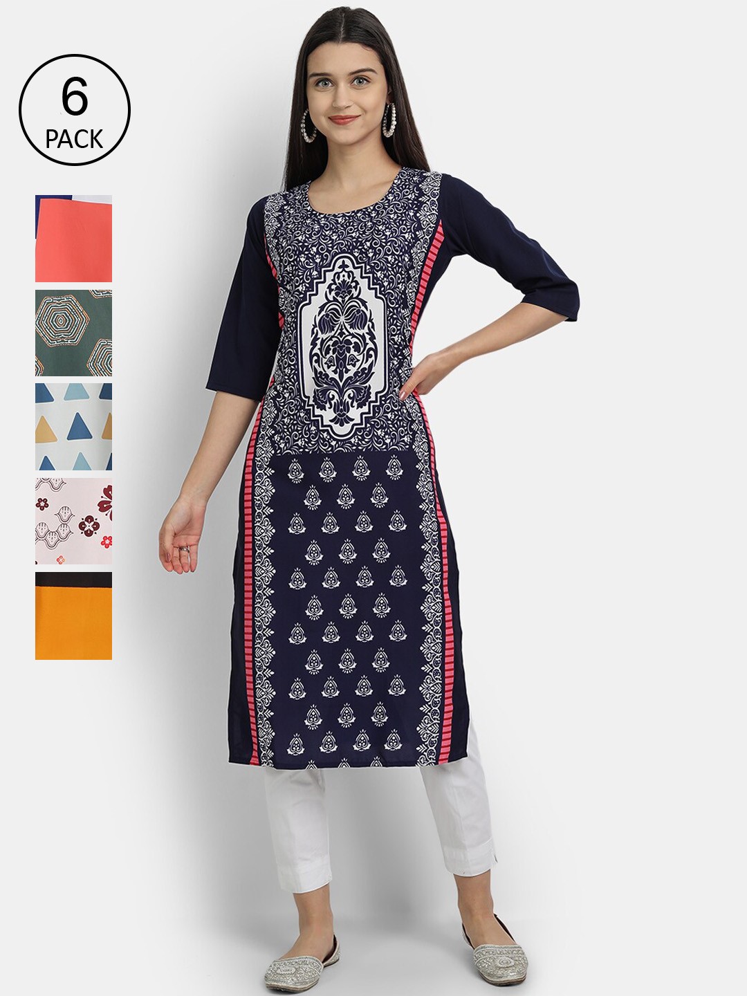 

7Threads Women Multicoloured Ethnic Motifs Printed Thread Work Crepe Kurta, Multi