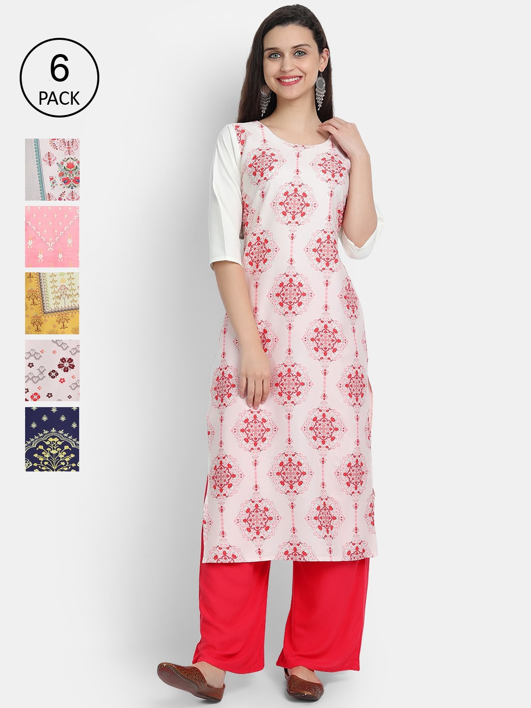 

7Threads Women Pack Of 6 Floral Printed Crepe Kurta, Multi
