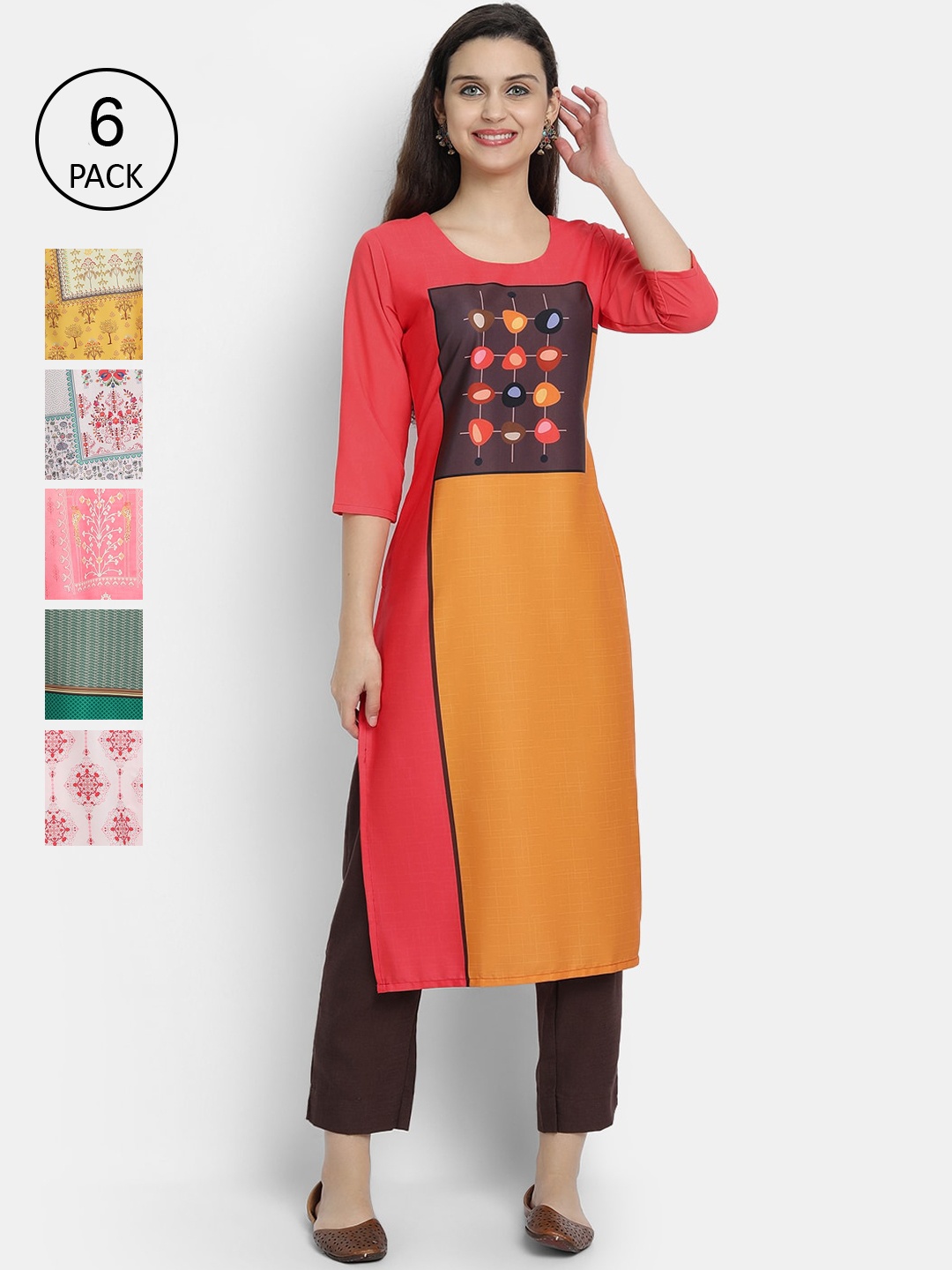 

7Threads Women Pack Of 6 Floral Printed Crepe Kurta, Multi