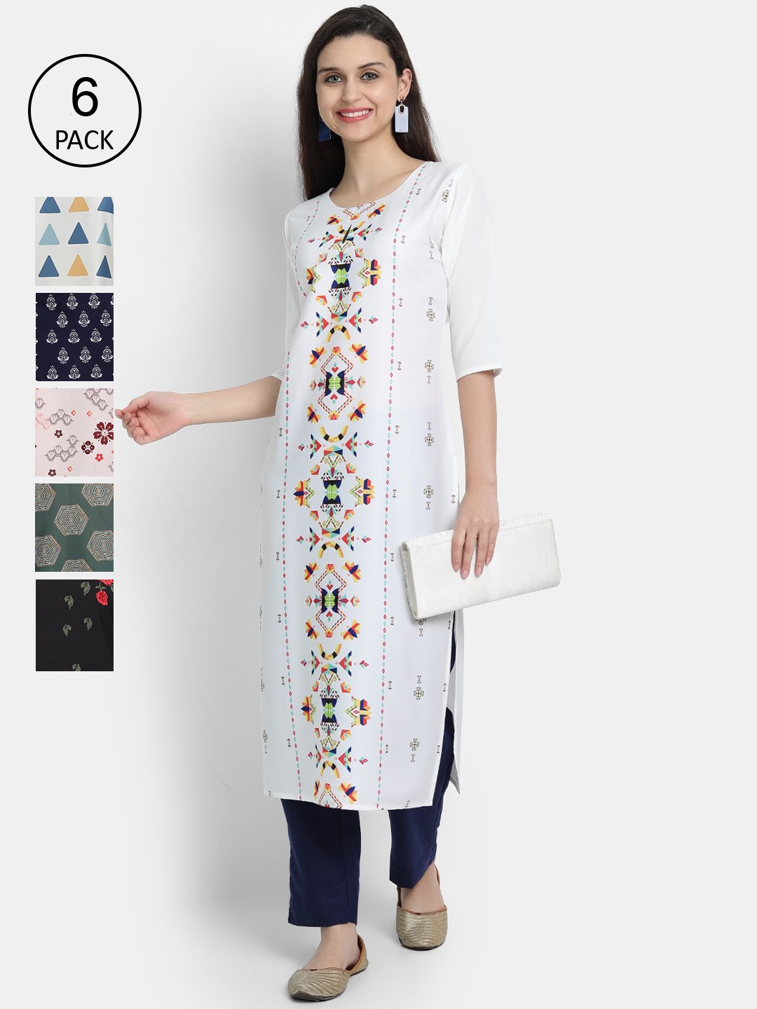 

7Threads Women Multicoloured Floral Printed Thread Work Crepe Kurta, Multi