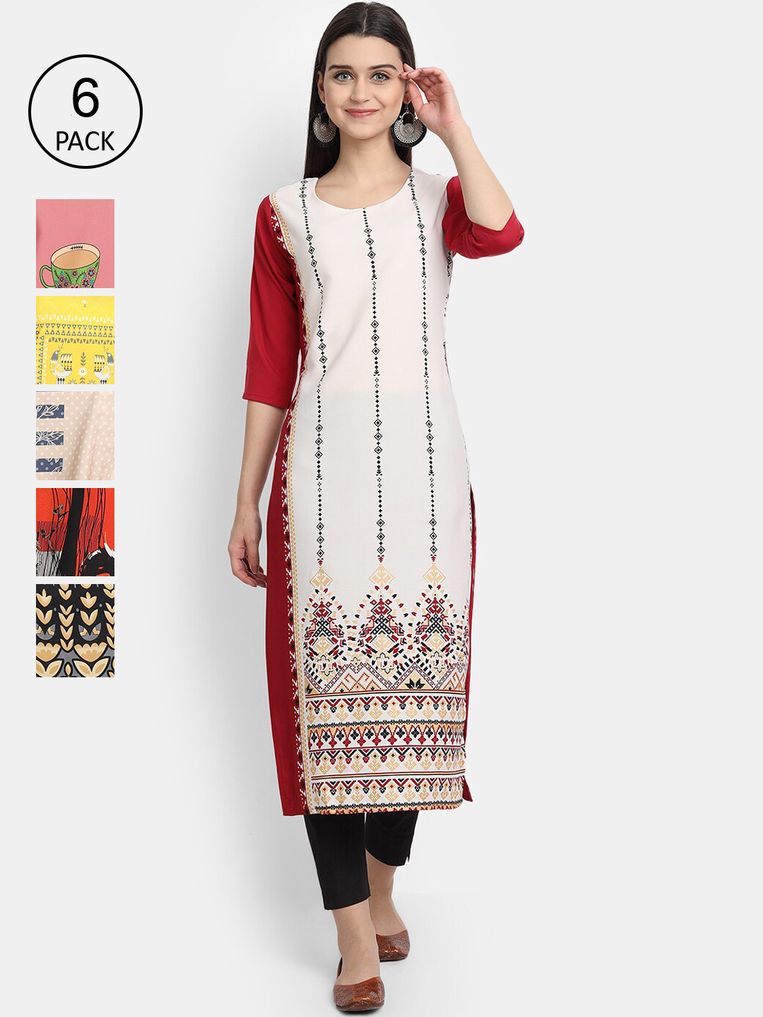 

7Threads Women Multicoloured Geometric Printed Thread Work Crepe Kurta, Multi