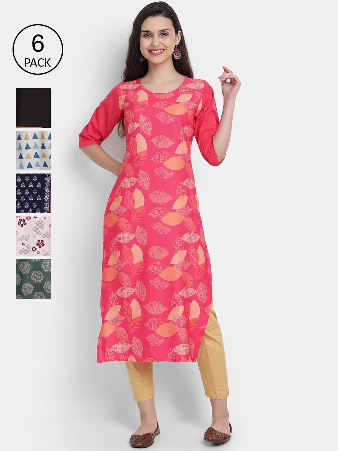 

7Threads Women Multicoloured & hot pink Ethnic Motifs Printed Thread Work Crepe Kurta, Multi