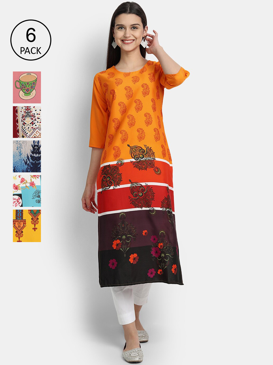 

7Threads Women Multicoloured Ethnic Motifs Printed Crepe Kurtas, Multi