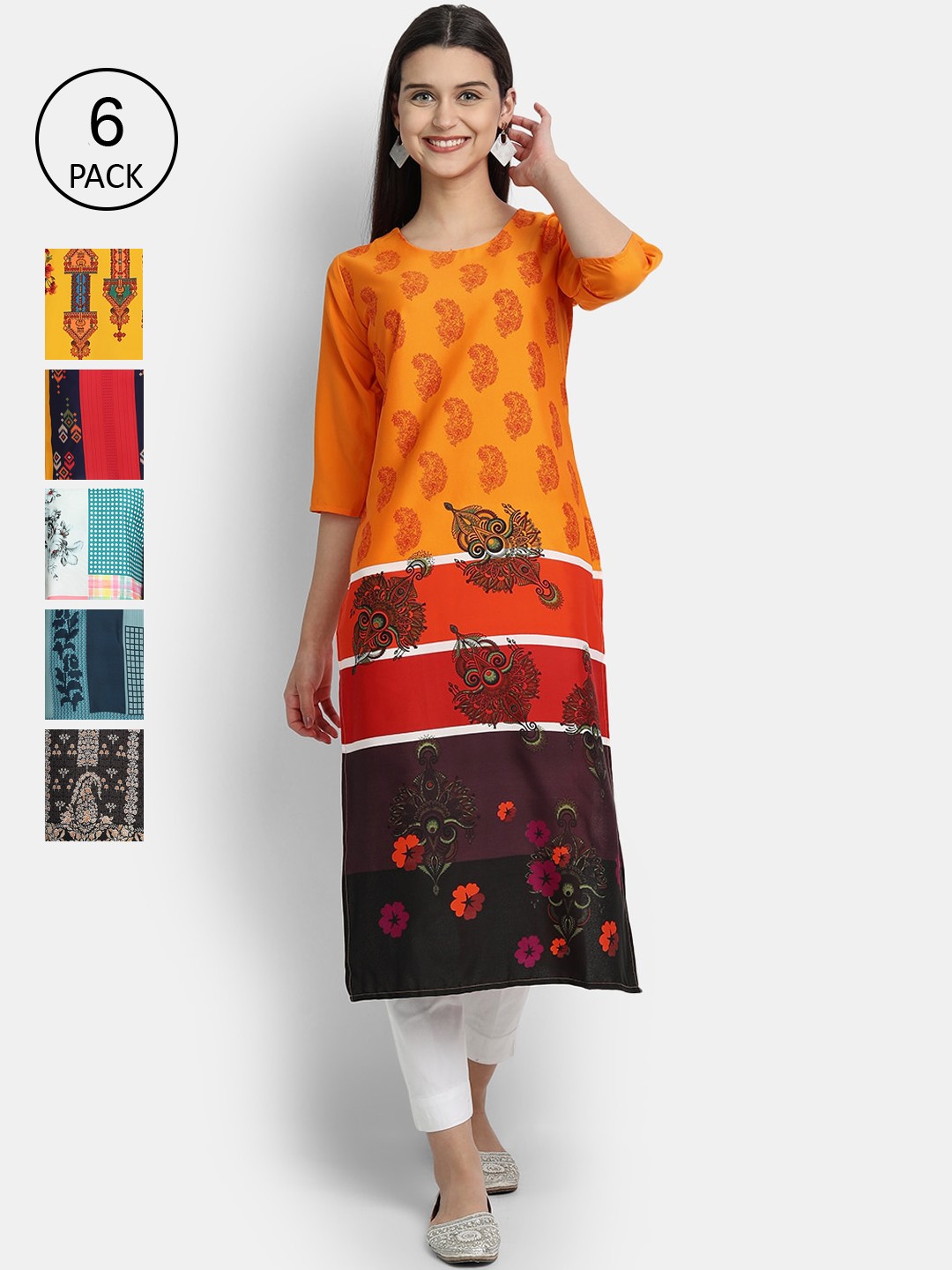 

7Threads Women Multicoloured Ethnic Motifs Printed Thread Work Crepe Kurta, Multi