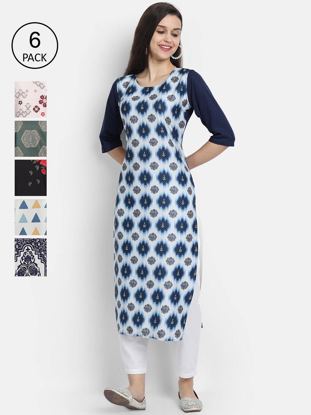 

7Threads Women Pack Of 6 Floral Printed Crepe Kurta, Multi