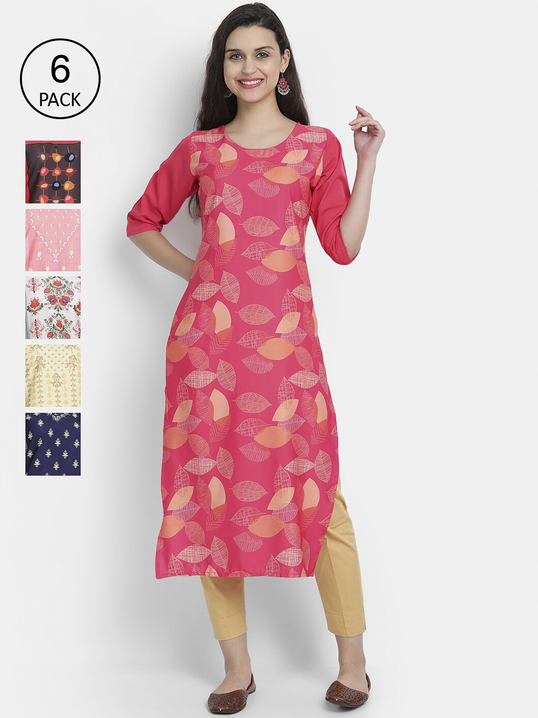

7Threads Women Multicoloured Ethnic Motifs Printed Crepe Kurtas, Multi