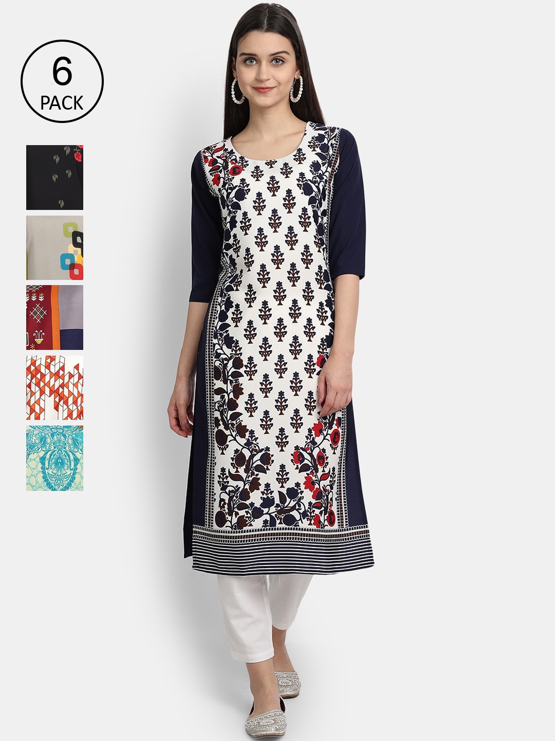 

7Threads Women Multicoloured Colourblocked Thread Work Crepe Kurta, Multi
