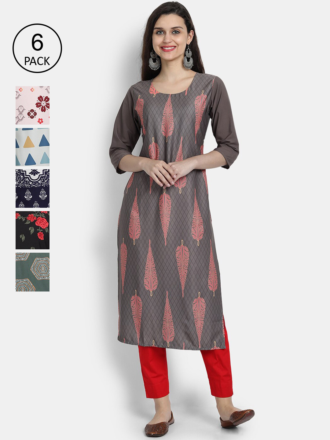 

7Threads Women Multicoloured & steel gray Ethnic Motifs Printed Crepe Kurta, Multi