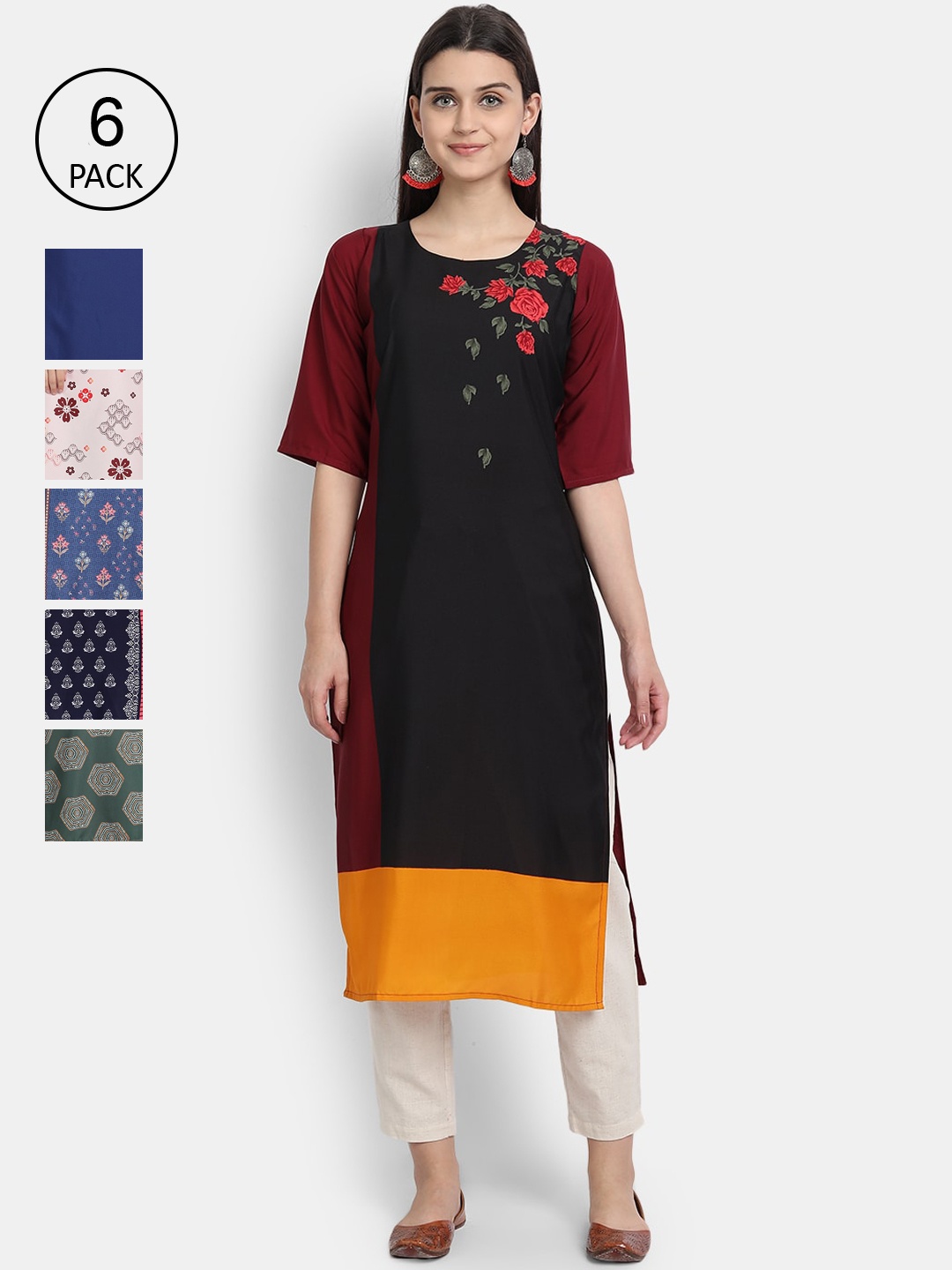 

7Threads Women Pack of 6 Crepe Kurta, Pink
