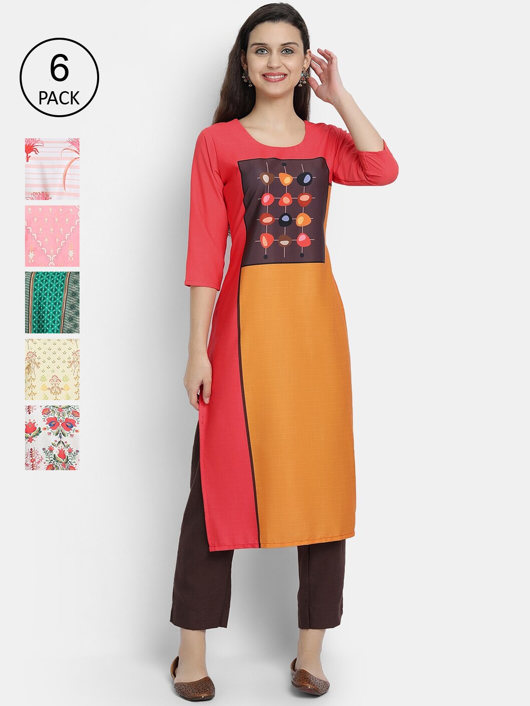 

7Threads Women Pack Of 3 Printed Crepe Kurtas, Pink