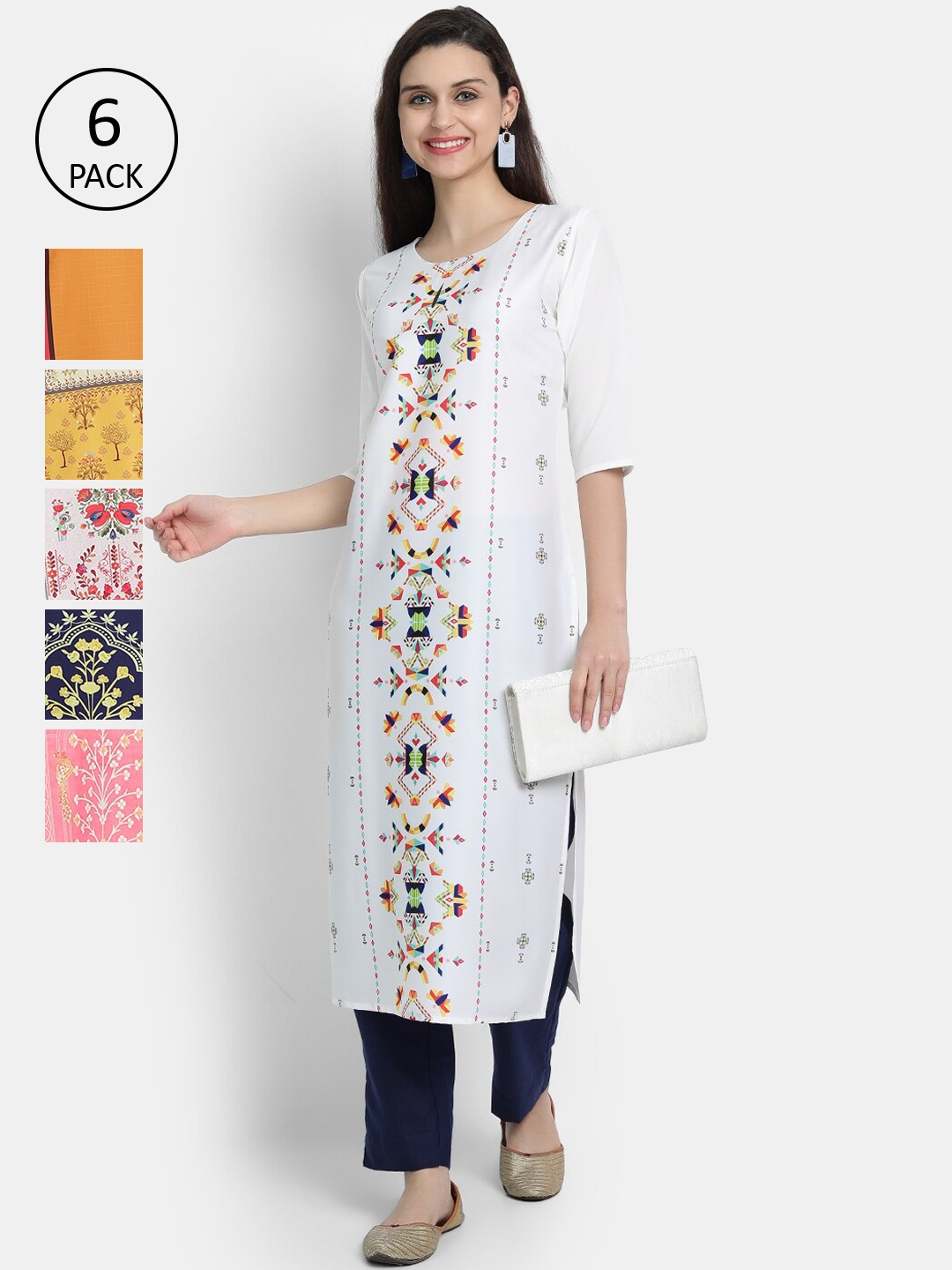 

7Threads Women Multicoloured Pack Of 6 Crepe Kurta, Multi