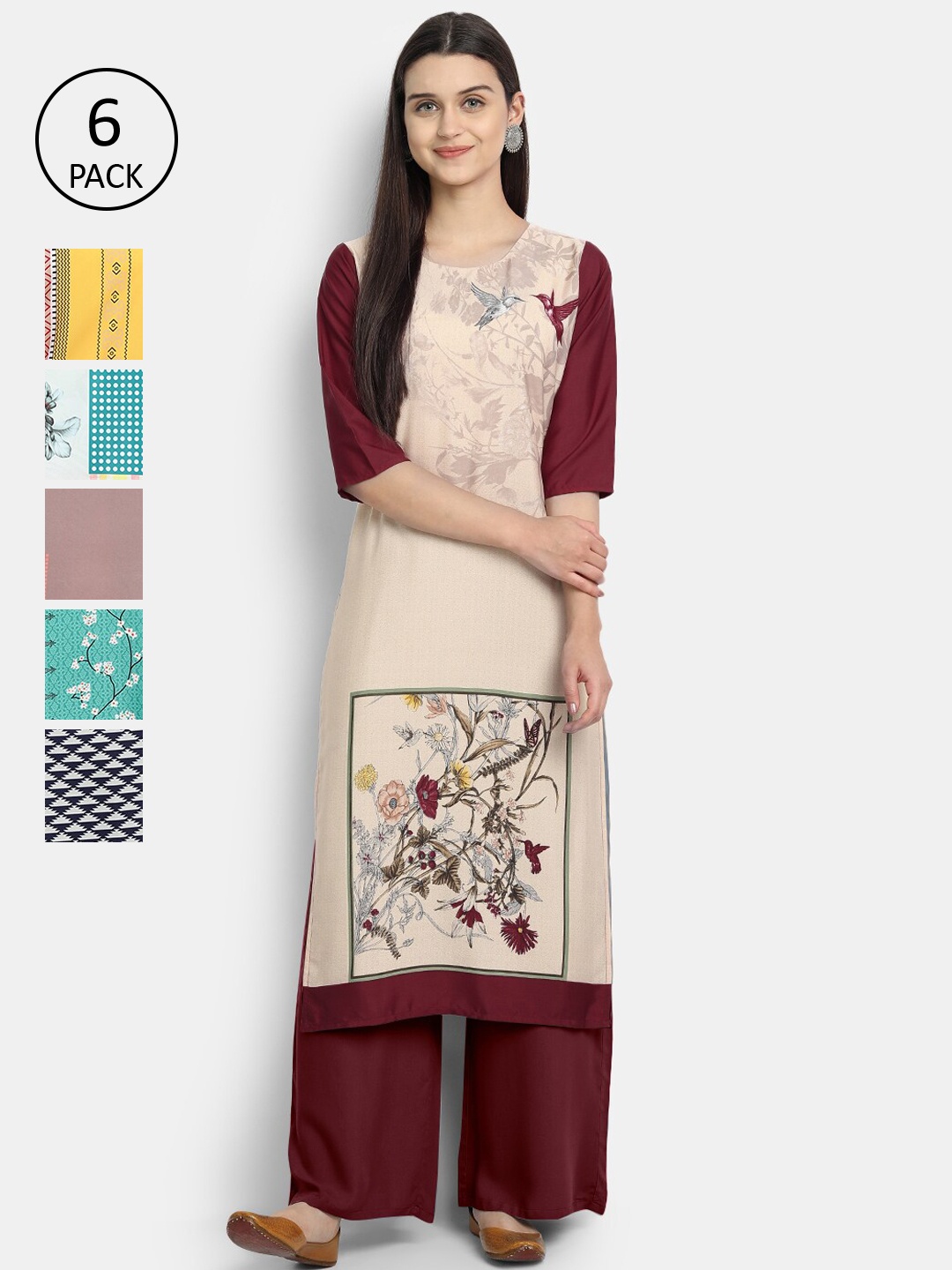 

7Threads Women Multicoloured Floral Printed Crepe Kurta, Multi