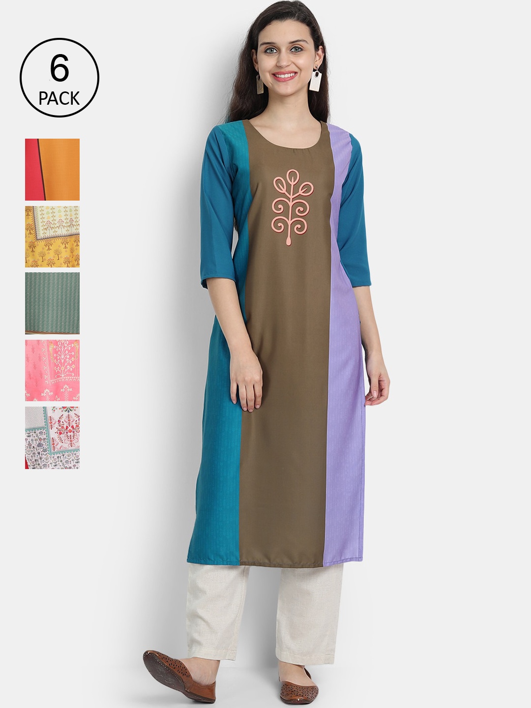 

7Threads Women Multicoloured & gothic olive Thread Work Crepe Kurta, Multi