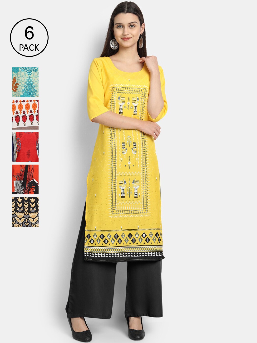 

7Threads Women Multicoloured Ethnic Motifs Crepe Kurta, Multi