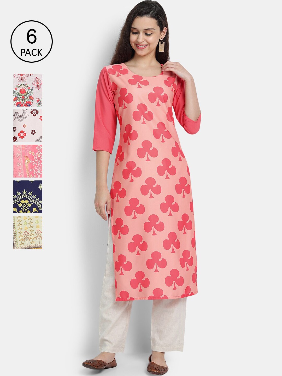 

7Threads Women Multicoloured Pack Of 6 Crepe Kurta, Multi