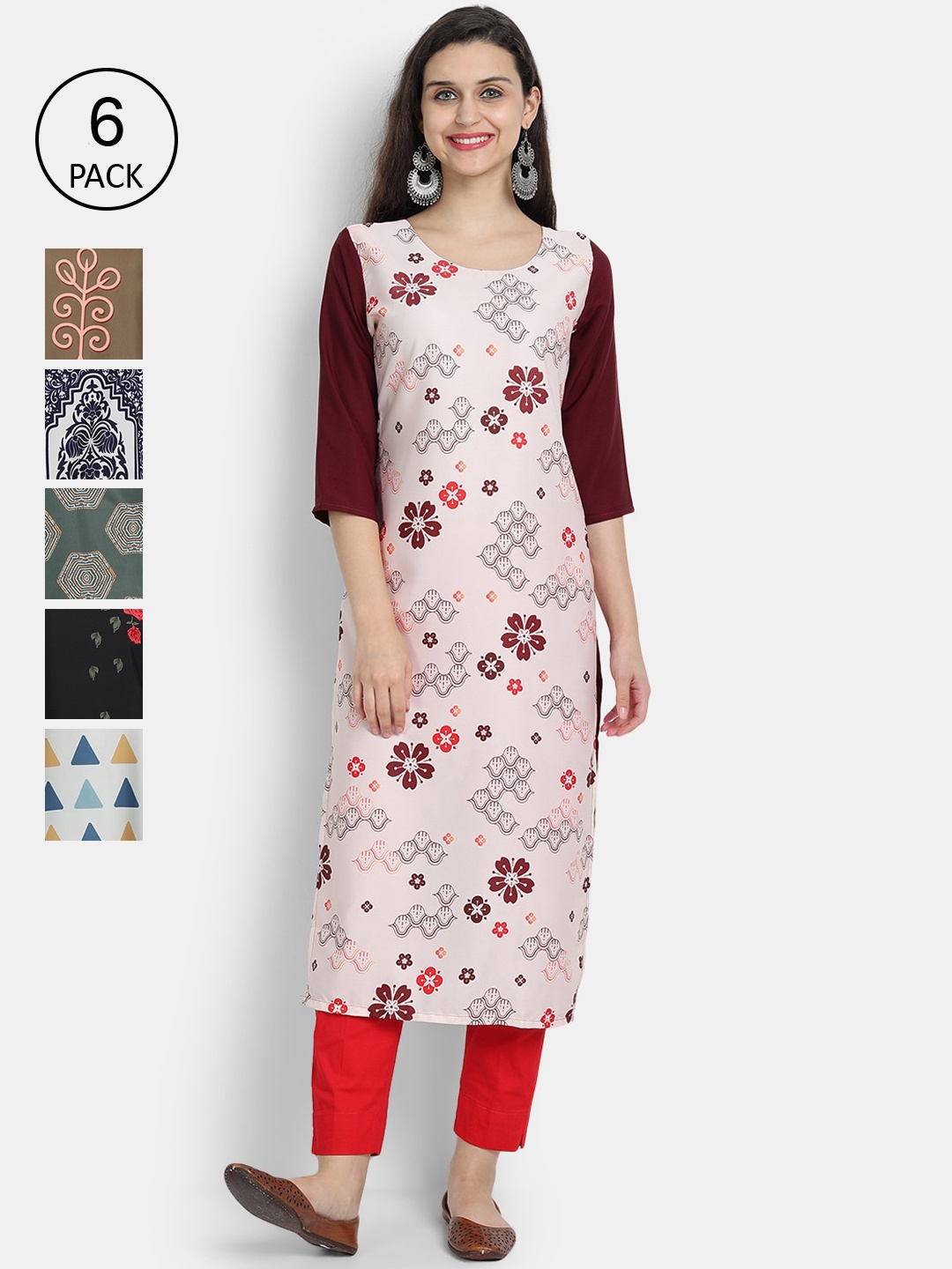 

7Threads Women Multicoloured Pack Of 6 Crepe Kurta, Multi