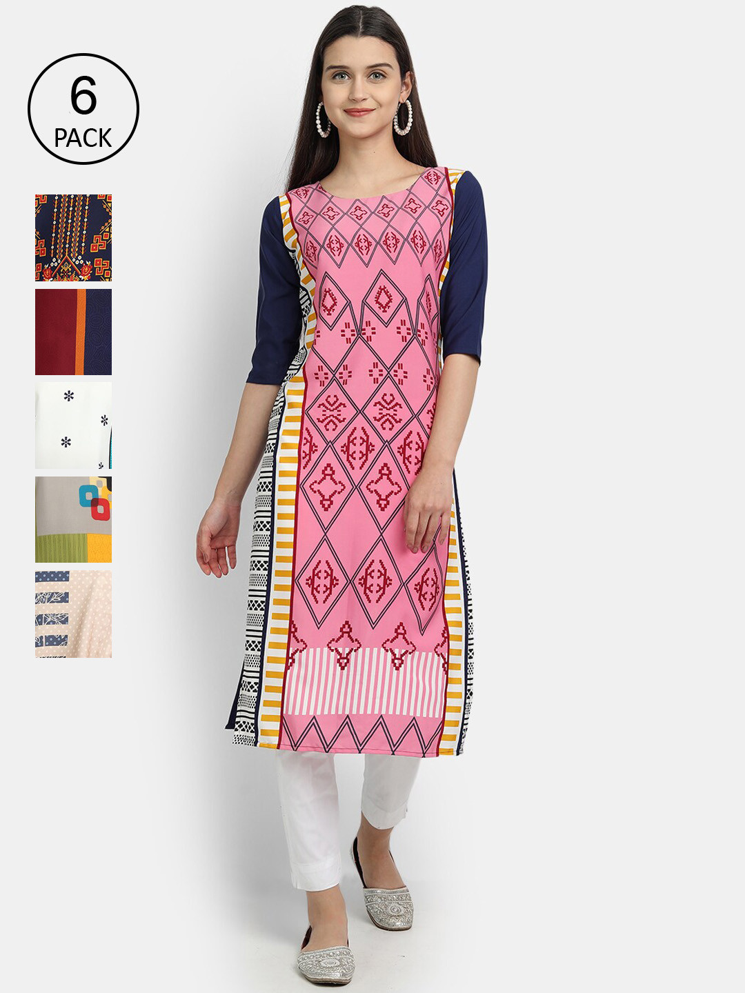 

7Threads Women Pack of 6 Crepe Kurta, Pink