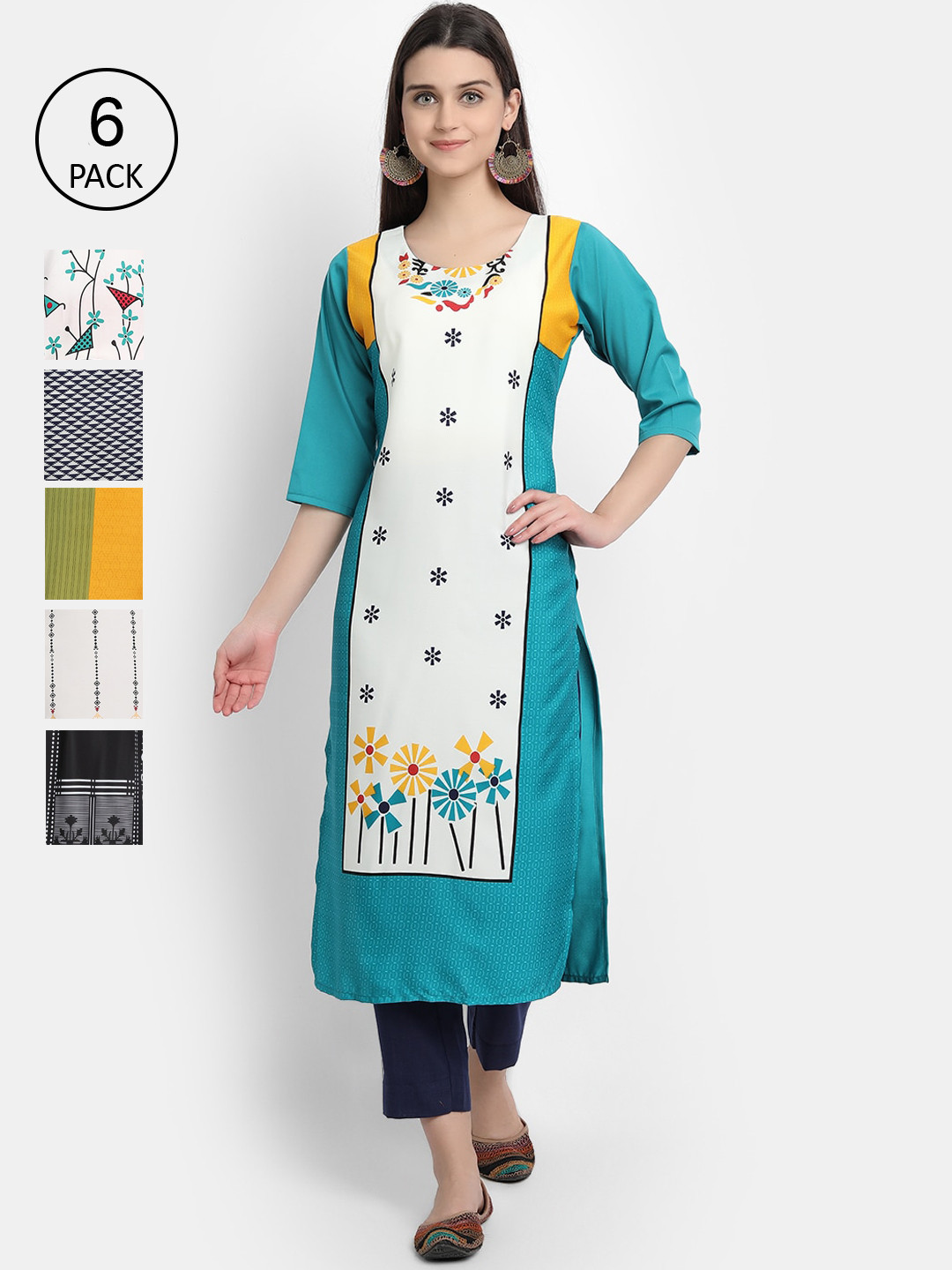

7Threads Women Multicoloured Geometric Printed Crepe Kurta, Multi