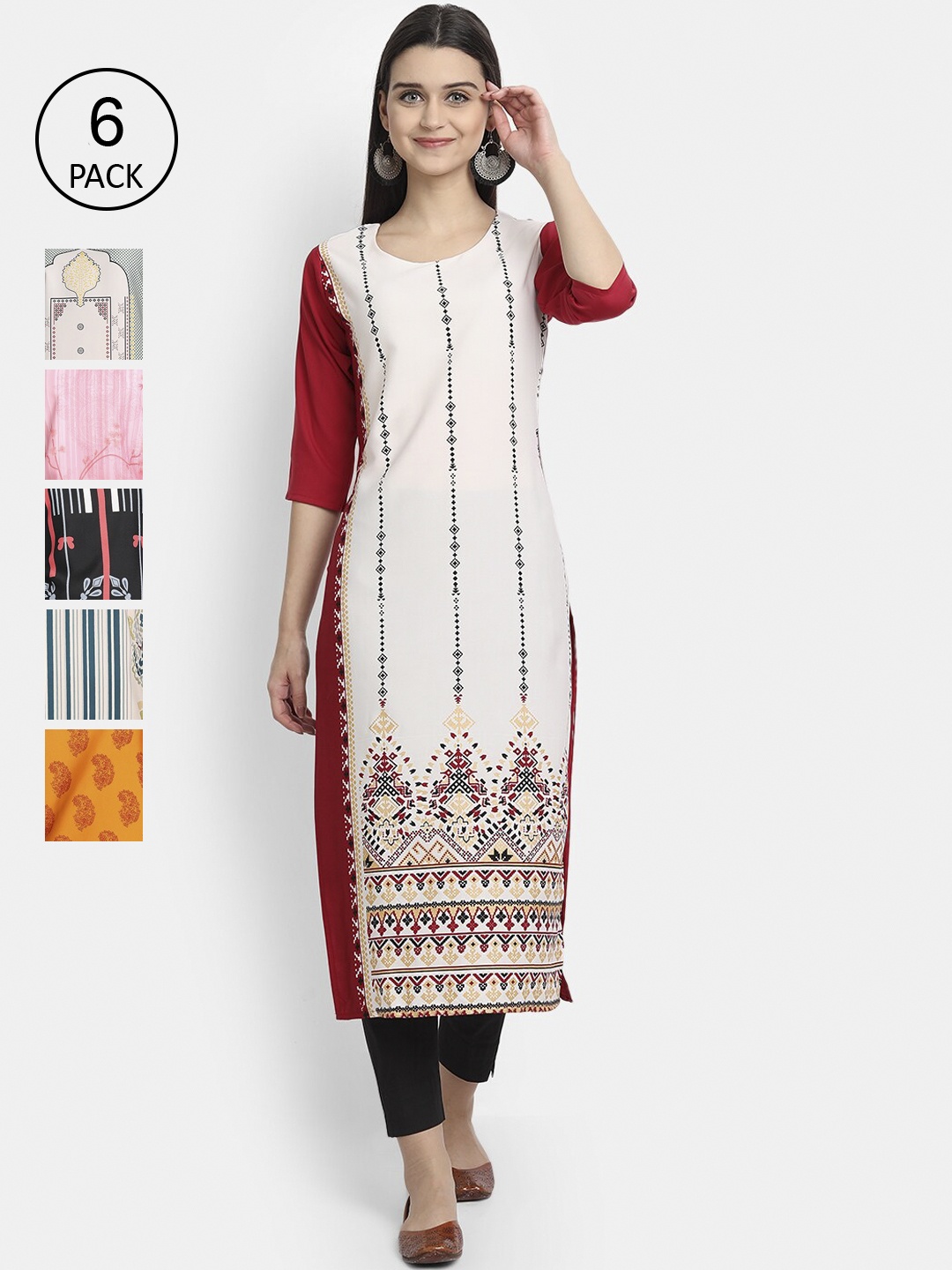 

7Threads Women Multicoloured Pack Of 6 Crepe Kurta, Multi