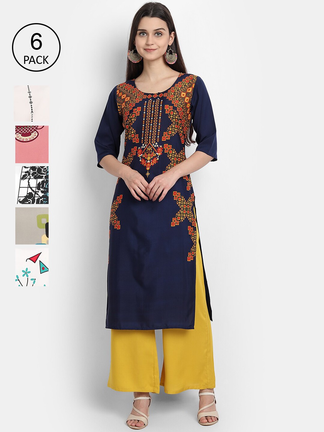 

7Threads Women Multicoloured & dark sapphire Floral Embroidered Thread Work Crepe Kurta, Multi