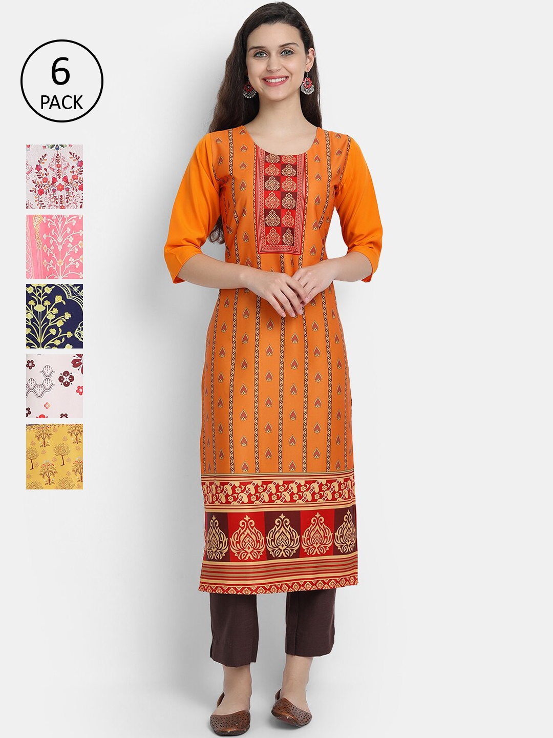 

7Threads Women Multicoloured Ethnic Motifs Printed Patchwork Crepe Kurta, Multi
