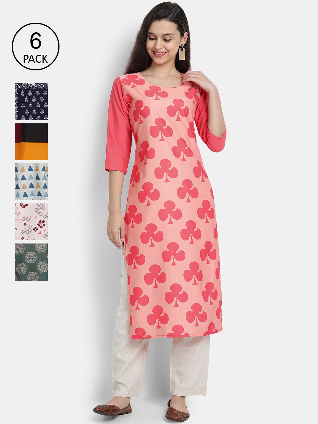 

7Threads Women Pack Of 6 Floral Printed Crepe Kurta, Multi