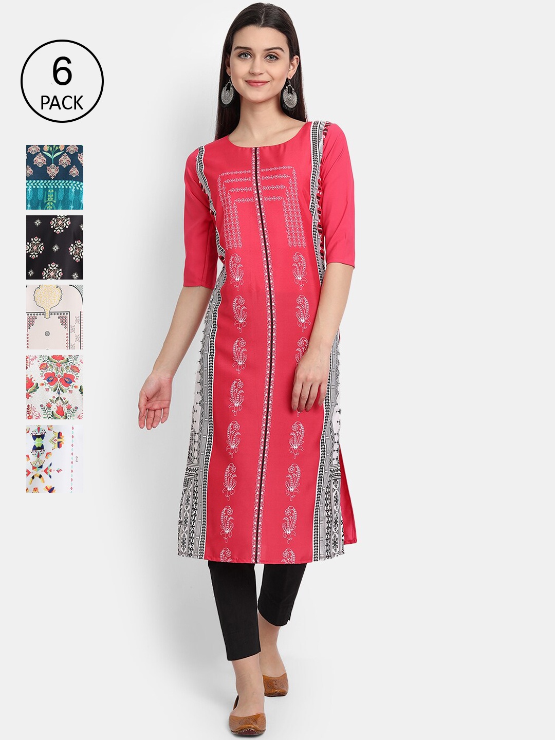 

7Threads Women Multicoloured Ethnic Motifs Printed Thread Work Crepe Kurta, Multi